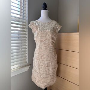 Chic Cream and Gold Lace Dress